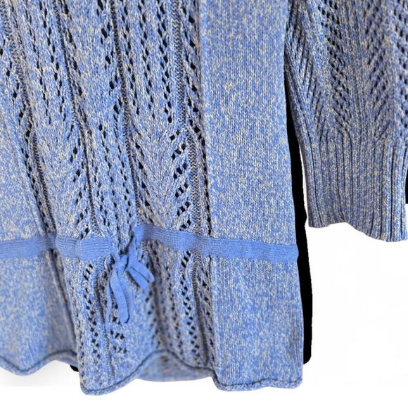 DKNY Jeans Womens Large Blue Open Knit Hoodie Sweater Peplum Waist - Picture 4 of 8